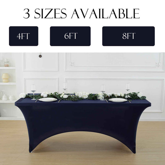 Spandex Tablecloth Fitted Stretch Table Cover 4ft 6ft 8ft - Wrinkle-Free Rectangle Table Cloth for Wedding, Party, Event, Banquet - 2-Pack Multi-Color Options White Black Navy Blue Pink