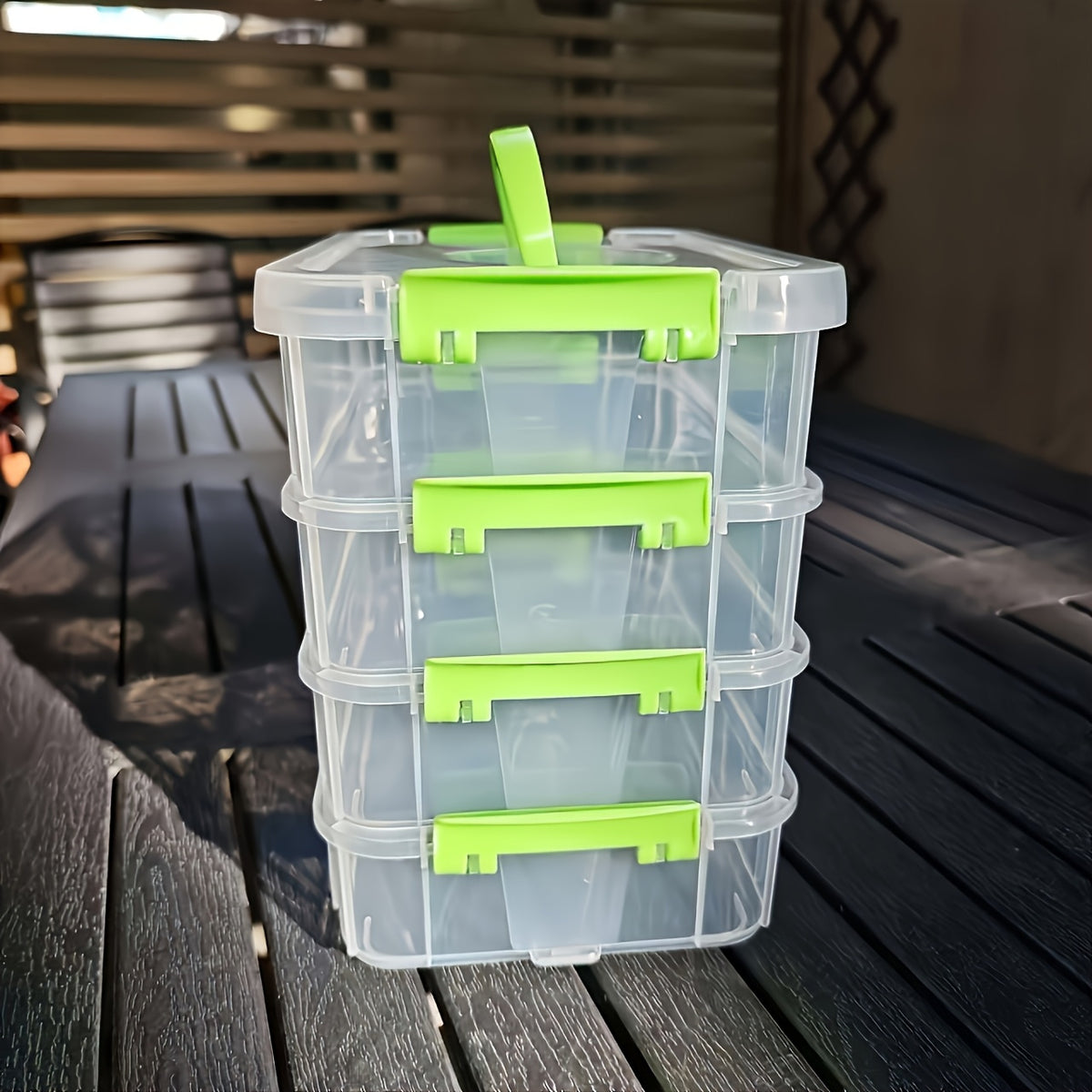 Stackable Transparent Storage Box with Lid & Handle, 4-Layer Compartment Drawer Organizer for Hair Accessories Jewelry Stationery, Clear Plastic Desktop Organizer for Home Office