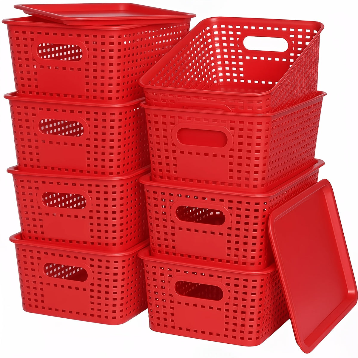 Storage Bins with Lids 4/8pcs Space-Saving Organizer 10"x7"x4" – Shelf Closet Desk Organizer for Dorm Playroom Office, Includes File Organizer Bag, White Black Gray Red
