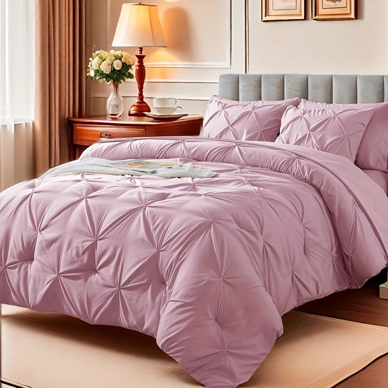 Pinch Pleated Comforter Set Queen King Full – 7 Piece Bed in a Bag with Sheets Pillowcases Pillow Shams, Hypoallergenic Down Alternative Microfiber Bedding 33 Colors All Season