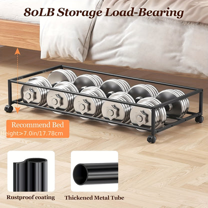 Under Bed Storage Boxes with Wheels 2-Pack - Sliding Wheeled Under Bed Organizer with Metal Drawer for Clothes, Shoes, Blankets, Bedding - Space Saving Bedroom Storage Solution, Black & Gray Options
