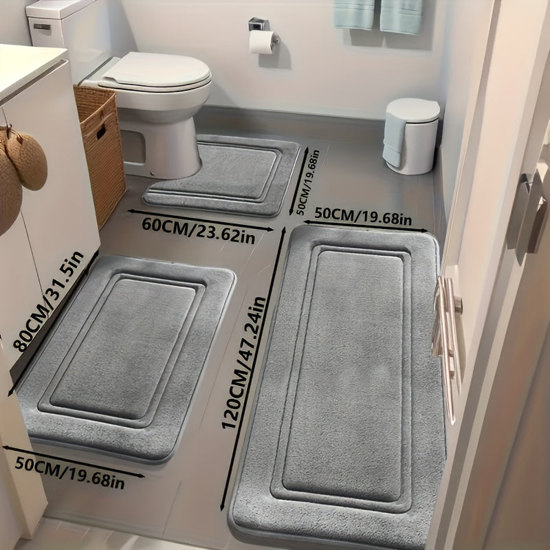 Bath Mat Set 3 Piece – Super Absorbent Non-Slip Shower Rugs, Thick Soft Sponge Bathroom Rugs for Bathtub, Shower & Floor, Heavy Traffic Safe, Modern Bathroom Decor