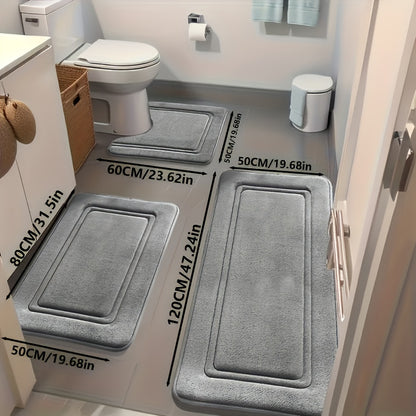 Bath Mat Set 3 Piece – Super Absorbent Non-Slip Shower Rugs, Thick Soft Sponge Bathroom Rugs for Bathtub, Shower & Floor, Heavy Traffic Safe, Modern Bathroom Decor