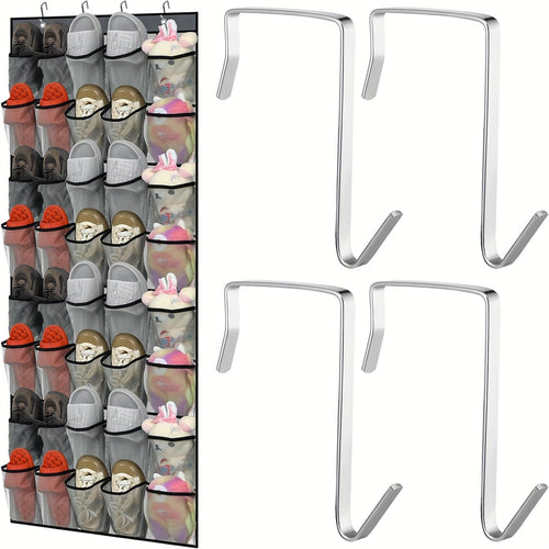 Over the Door Shoe Organizer Large Mesh Pocket Hanging Shoe Rack – 28/40 Slot Behind Door Storage for Closet Dorm Bathroom Bedroom, Nonslip Hook