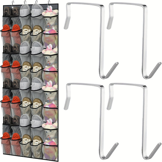 Over the Door Shoe Organizer Large Mesh Pocket Hanging Shoe Rack – 28/40 Slot Behind Door Storage for Closet Dorm Bathroom Bedroom, Nonslip Hook