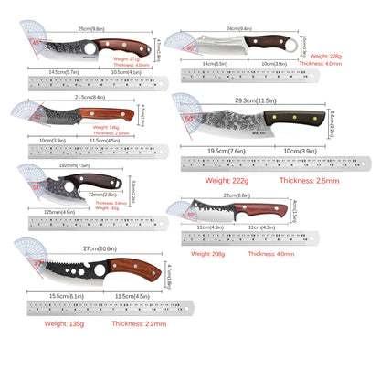 Viking Chef Knife Set 3-4 Piece, Stainless Steel Kitchen Knife Set with Hammered Blade, Professional Boning Utility Fish Knife Set for Cooking Camping BBQ, Sharp Full Tang Knives Gift for Men Women