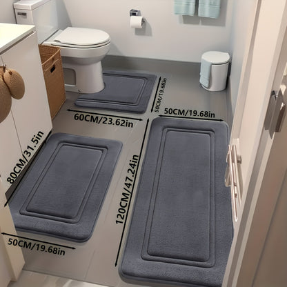 Bath Mat Set 3 Piece – Super Absorbent Non-Slip Shower Rugs, Thick Soft Sponge Bathroom Rugs for Bathtub, Shower & Floor, Heavy Traffic Safe, Modern Bathroom Decor