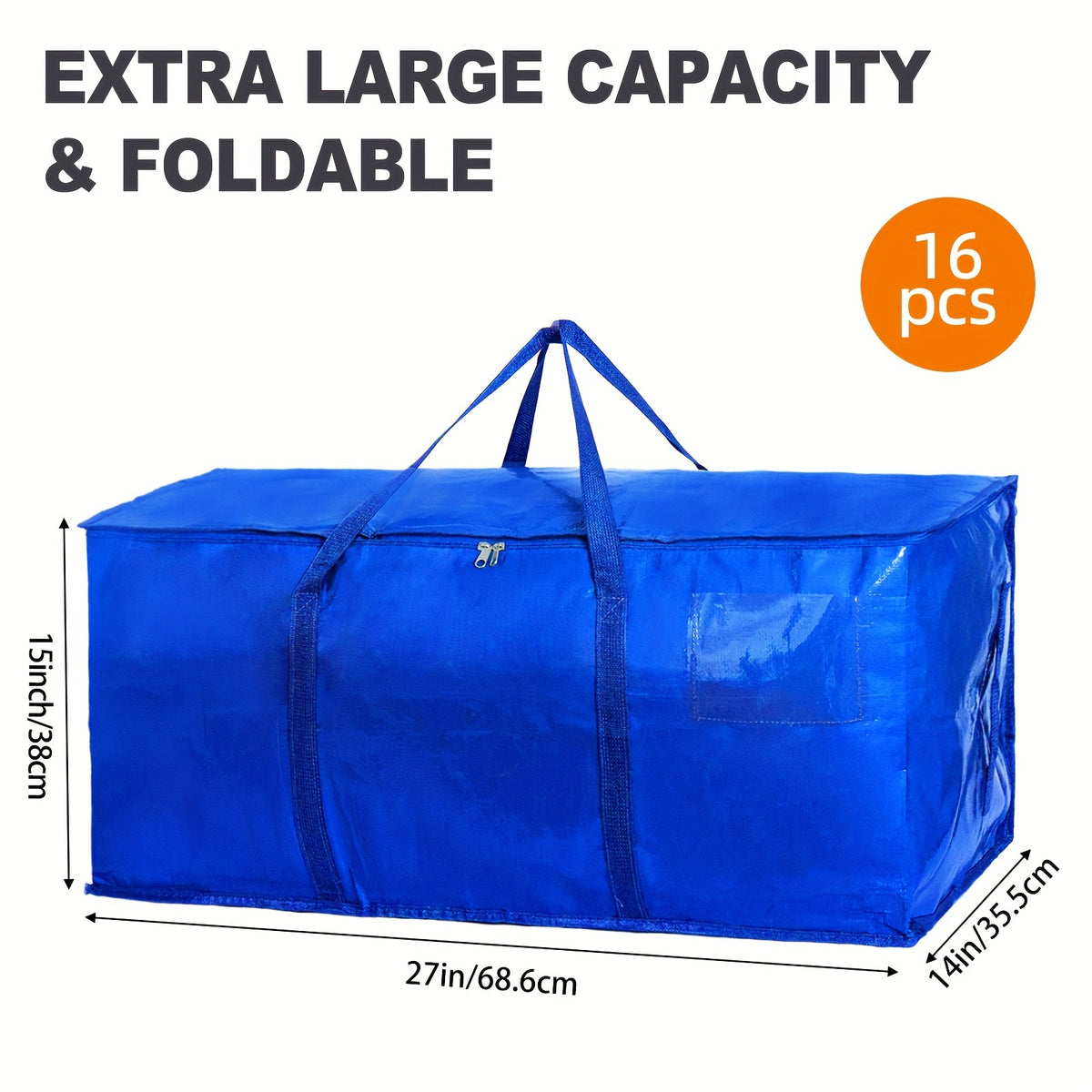 Moving Bags Heavy Duty Extra Large - Waterproof Storage Bags with Sturdy Handles & Zippers, Reusable Closet Storage Totes for Clothes, Bedding & Moving, Collapsible Storage System, Blue 6pcs 16pcs