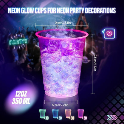 Neon Glow Party Cups 100 Pack Disposable Plastic Cups Glow in the Dark 12oz 16oz for Neon Party Blacklight Halloween Christmas Carnival Rave Birthday