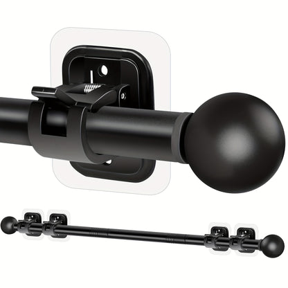 No Drill Curtain Rod Adhesive Curtain Rods for Windows 32 to 128 Inch Renter Friendly 5/8 Inch Metal Drapery Pole No Hole Black White Gold Contemporary