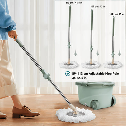 360 Spin Mop and Bucket Set with 3 Microfiber Replacement Heads – Adjustable Handle Floor Cleaning System for Home Bathroom School, Green or Black Red