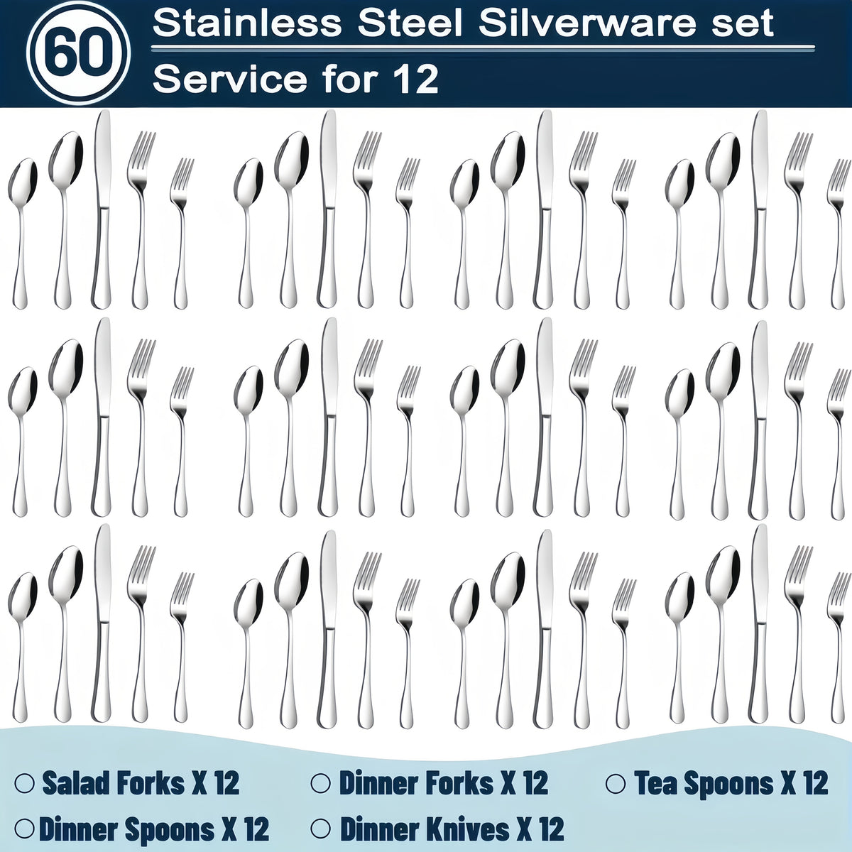 Stainless Steel Flatware Set Mirror Polished 20 40 or 60 Piece Dishwasher Safe Silverware Cutlery for Home Kitchen Restaurant Hotel Wedding Gift Silver Rainbow Gold
