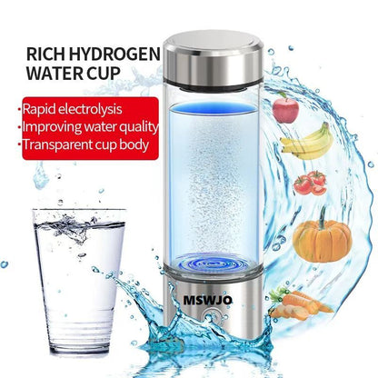 Hydrogen Water Bottle Generator 420ml SPE PEM Technology, Portable Water Ionizer Produces 1600ppb Hydrogen-Rich Water in 3 Min, Borosilicate Glass Hydro Water Machine for Office Travel Fitness
