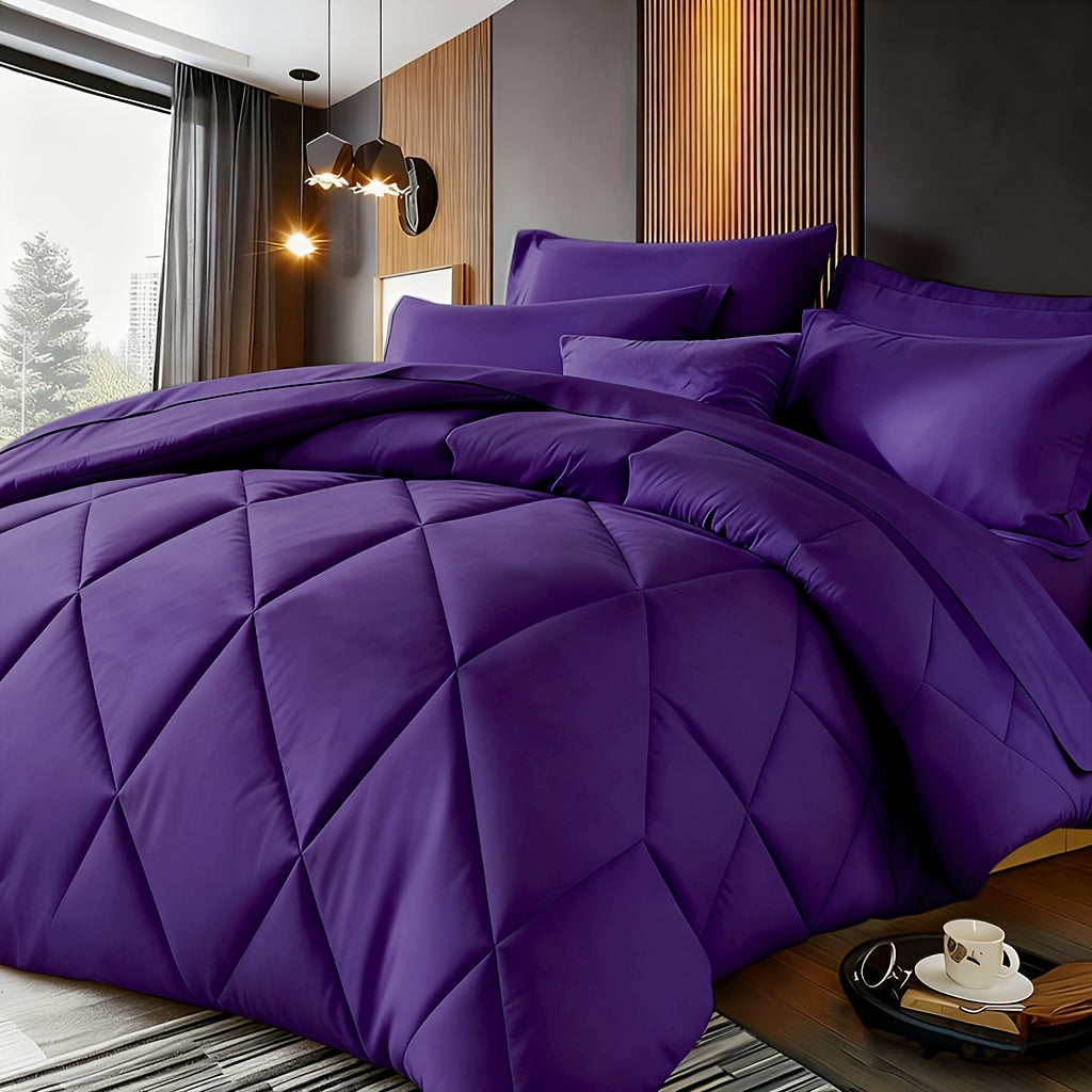 Quilt Comforter Set with Pillowcases Twin Queen King - Soft Breathable Diamond Pattern Lightweight Bed Quilt 2/3 Piece, 20 Colors Blue Purple Green Red Black Orange Brown