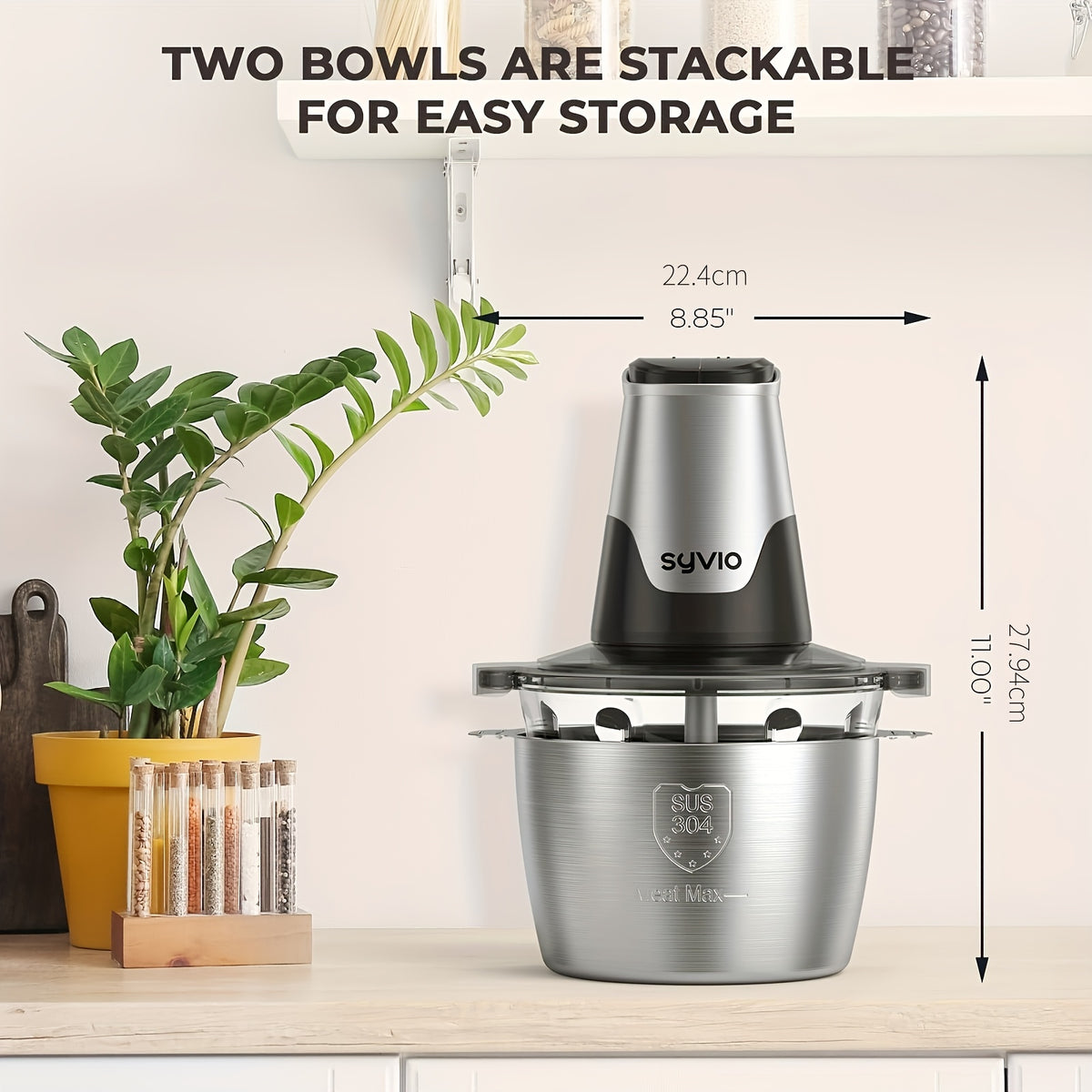 Electric Food Processor 450W with 2 Bowls – Mini Food Chopper & Meat Grinder with 4 Bi-Level Blades, 2-Speed Control, 8-Cup Capacity, for Baby Food, Meat, Onion & Vegetable Chopping