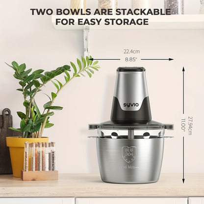 Electric Food Processor 450W with 2 Bowls – Mini Food Chopper & Meat Grinder with 4 Bi-Level Blades, 2-Speed Control, 8-Cup Capacity, for Baby Food, Meat, Onion & Vegetable Chopping
