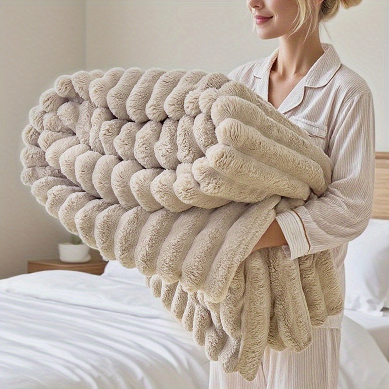 Striped Throw Blanket Ultra Soft Warm Faux Fur Blanket for Sofa Couch Bed, Lightweight Skin-Friendly All-Season Blanket for Bedroom Office Travel Camping, Cozy Gift for Women Men