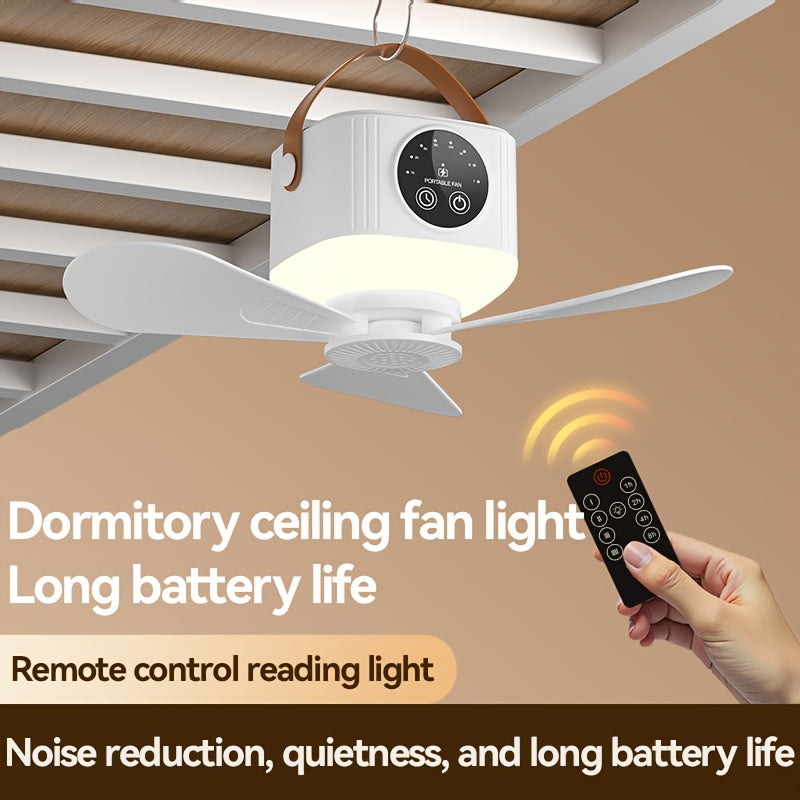 Portable Tent Fan with Remote Control & Triangular Stand – USB Rechargeable Camping Fan with Hanging Hook, Aromatherapy Function, 3 Speeds, Emergency Survival Fan for Canopy Tent, Outdoor & Bedroom