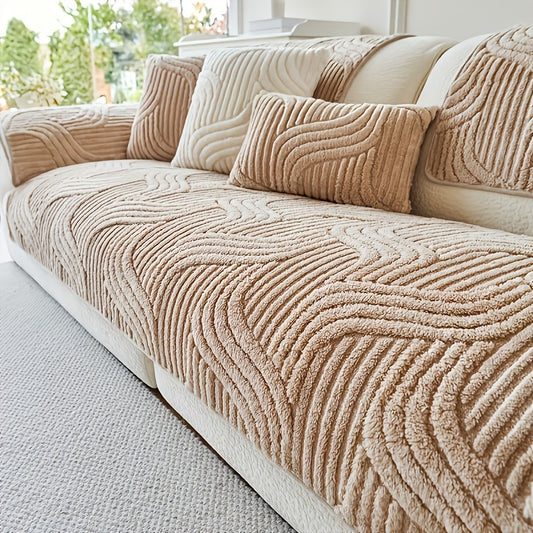 Velvet Plush Sofa Cover Non-Slip Luxury Modern Couch Slipcover – Pet-Proof Breathable Furniture Protector for Living Room Bedroom Office, 2 3 4 Seater