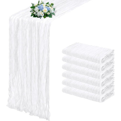 Boho Table Runner Cheesecloth Gauze 6 Pack 21.7x72.8 Inch Semi-Sheer Fabric Wedding Decor Baby Shower Bridal Shower Birthday Farmhouse Rustic Party Table Decoration