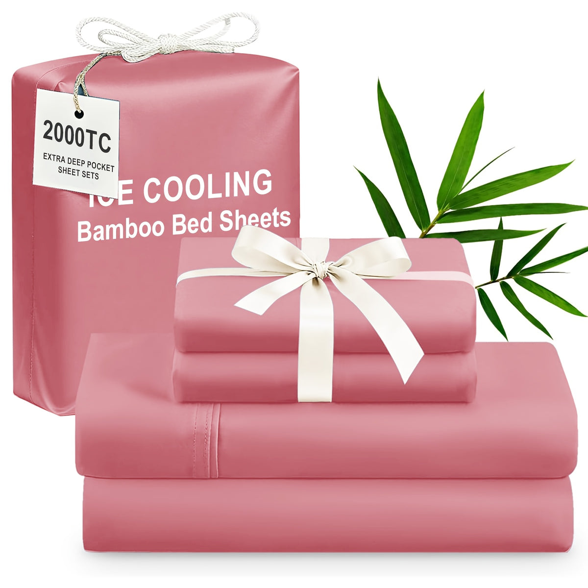 Bamboo Cooling Bed Sheets 4 Piece Set – Extra Deep Pocket Fitted Sheet, Flat Sheet & Pillowcases for Hot Sleepers | Breathable Soft Bedding | Twin Full Queen King | 12 Colors