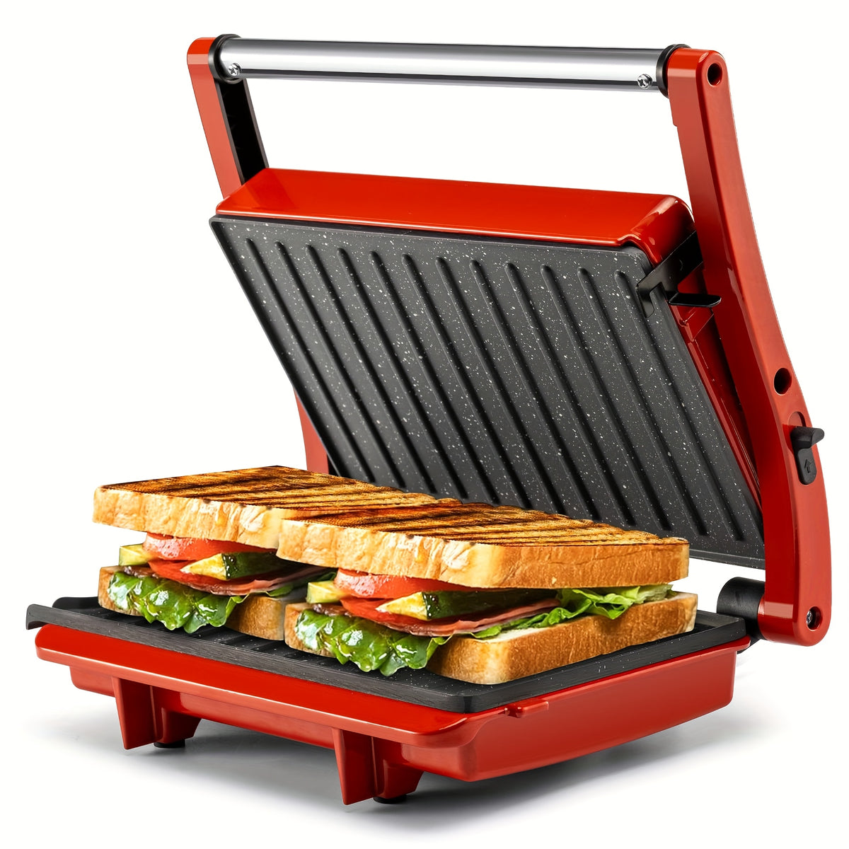 3-in-1 Electric Indoor Grill Panini Press Sandwich Maker with Non-Stick Cooking Plates, Opens 180 Degree Flat Grill, Floating Hinge Fits All Foods, Temperature Control & Grease Tray, Compact Kitchen Appliance