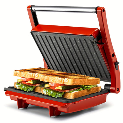 3-in-1 Electric Indoor Grill Panini Press Sandwich Maker with Non-Stick Cooking Plates, Opens 180 Degree Flat Grill, Floating Hinge Fits All Foods, Temperature Control & Grease Tray, Compact Kitchen Appliance