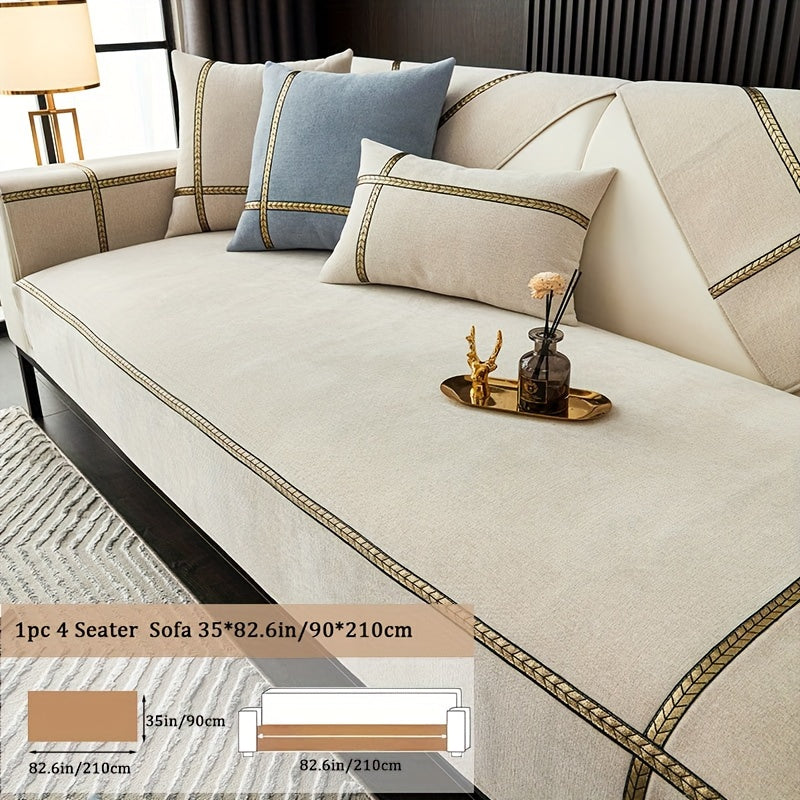 Chenille Sofa Cover Pet-Friendly All-Season Slipcover Furniture Protector for Living Room Bedroom Office - Fits Single 2 3 4 Seater Sofa - Blue-Green Deep Gray Off White Light Gray