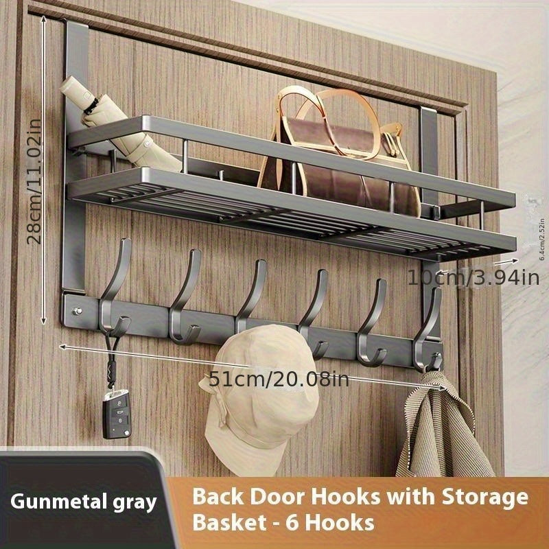 Over the Door Hook Rack - Metal Wall Mounted Coat Hooks for Bedroom Bathroom Kitchen, Space-Saving Door Hanger Organizer with 4 5 6 8 Hooks, Easy Install, Black & Gray Available