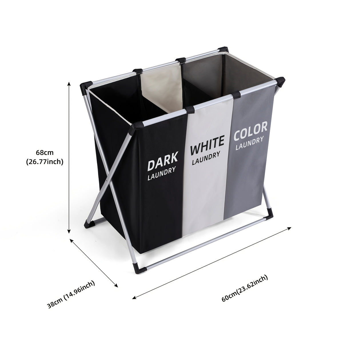 Large Laundry Hamper Basket with Handles 3-Pack, Rectangular Fabric Clothes Hamper for Bedroom, Bathroom, College Dorm & Home, Stylish Laundry Basket Organizer in Dark Grey, White & Black