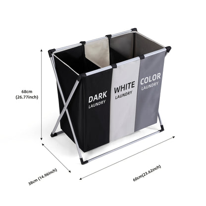 Large Laundry Hamper Basket with Handles 3-Pack, Rectangular Fabric Clothes Hamper for Bedroom, Bathroom, College Dorm & Home, Stylish Laundry Basket Organizer in Dark Grey, White & Black