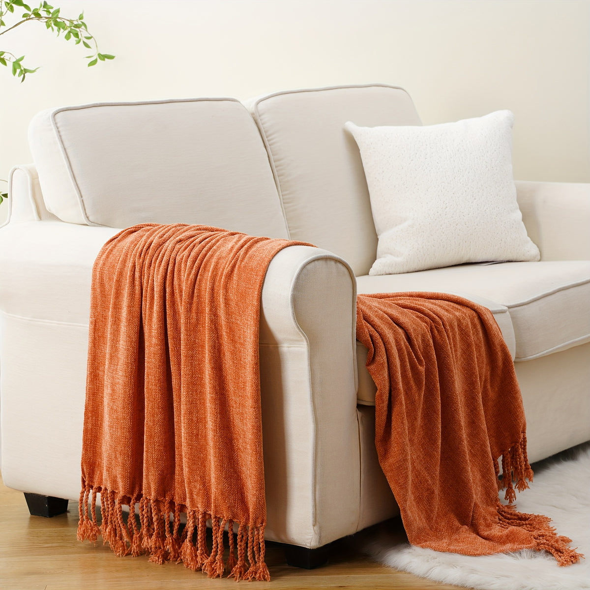 Boho Chenille Throw Blanket with Fringe 50x60 Inch – Soft Velvety Decorative Fringe Throw for Sofa Couch Bed Living Room Home Decor 17 Colors Cozy Gift for Women