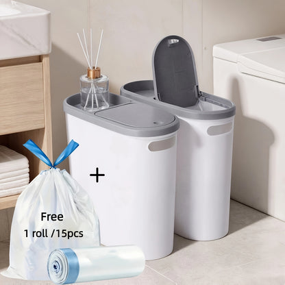 Small Bathroom Trash Can Plastic Wastebasket with Built-In Handles – Compact Rustproof Space-Saving Bin for Bathroom Laundry Office 1 or 2 Pack