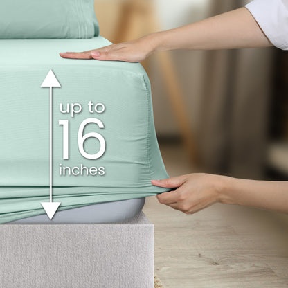 1800 Series Bed Sheets Set 4 Pieces – Brushed Microfiber Deep Pocket Sheet Set with Pillowcases, Cooling & Breathable Bedding for All Seasons, Fade Resistant, Fits Mattresses Up to 16 Inches
