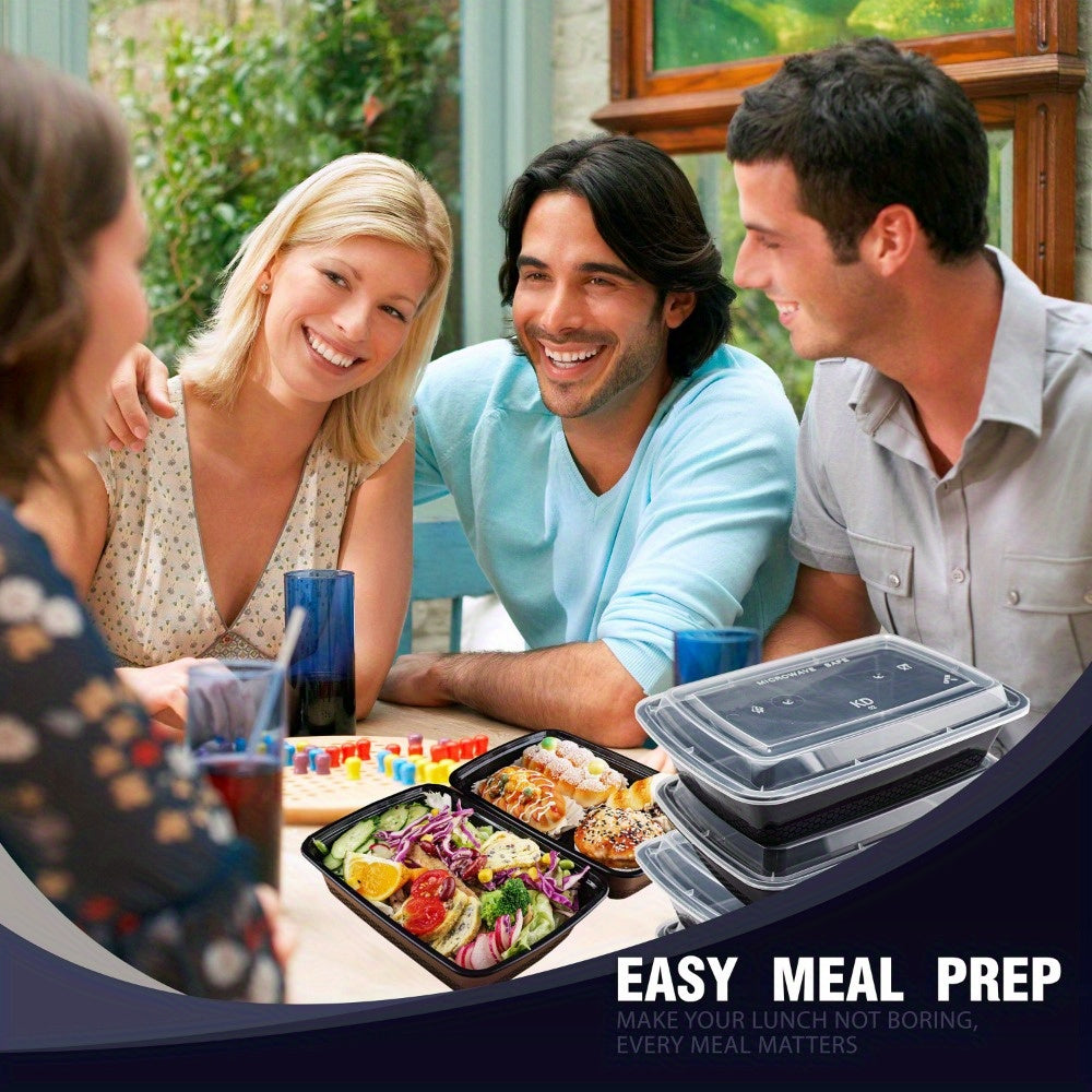 Meal Prep Containers 38oz Black Rectangular with Lids – Stackable Leakproof Disposable Bento Box Set Microwave Dishwasher & Freezer Safe for Takeout Picnic Lunch (100 or 200 Pack)