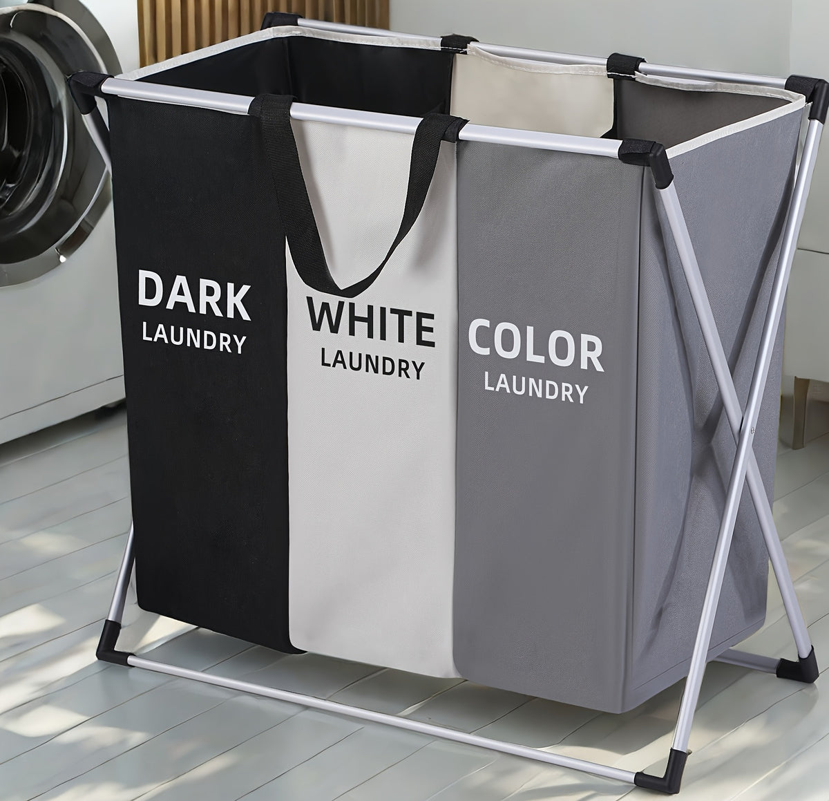 Large Laundry Hamper Basket with Handles 3-Pack, Rectangular Fabric Clothes Hamper for Bedroom, Bathroom, College Dorm & Home, Stylish Laundry Basket Organizer in Dark Grey, White & Black