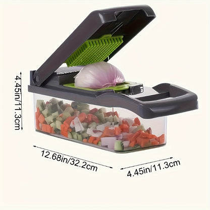 Manual Food Chopper 16-in-1 with 8 Interchangeable Blades, BPA-Free Container, Peeler & Filter – Onion Dicer, Garlic Mincer, Carrot Slicer, Vegetable Chopper for Quick Meal Prep, Kitchen Gadget