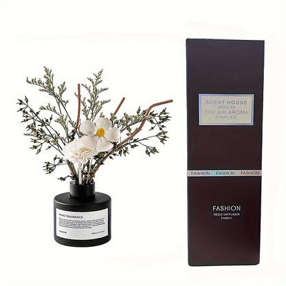 Reed Diffuser with Real Dried Flowers and Sticks, 5oz Aromatherapy Home Fragrance Scent Oil Diffuser for Bathroom Bedroom Living Room, Gardenia Jasmine Sandalwood Citrus Scents, Elegant Gift Set