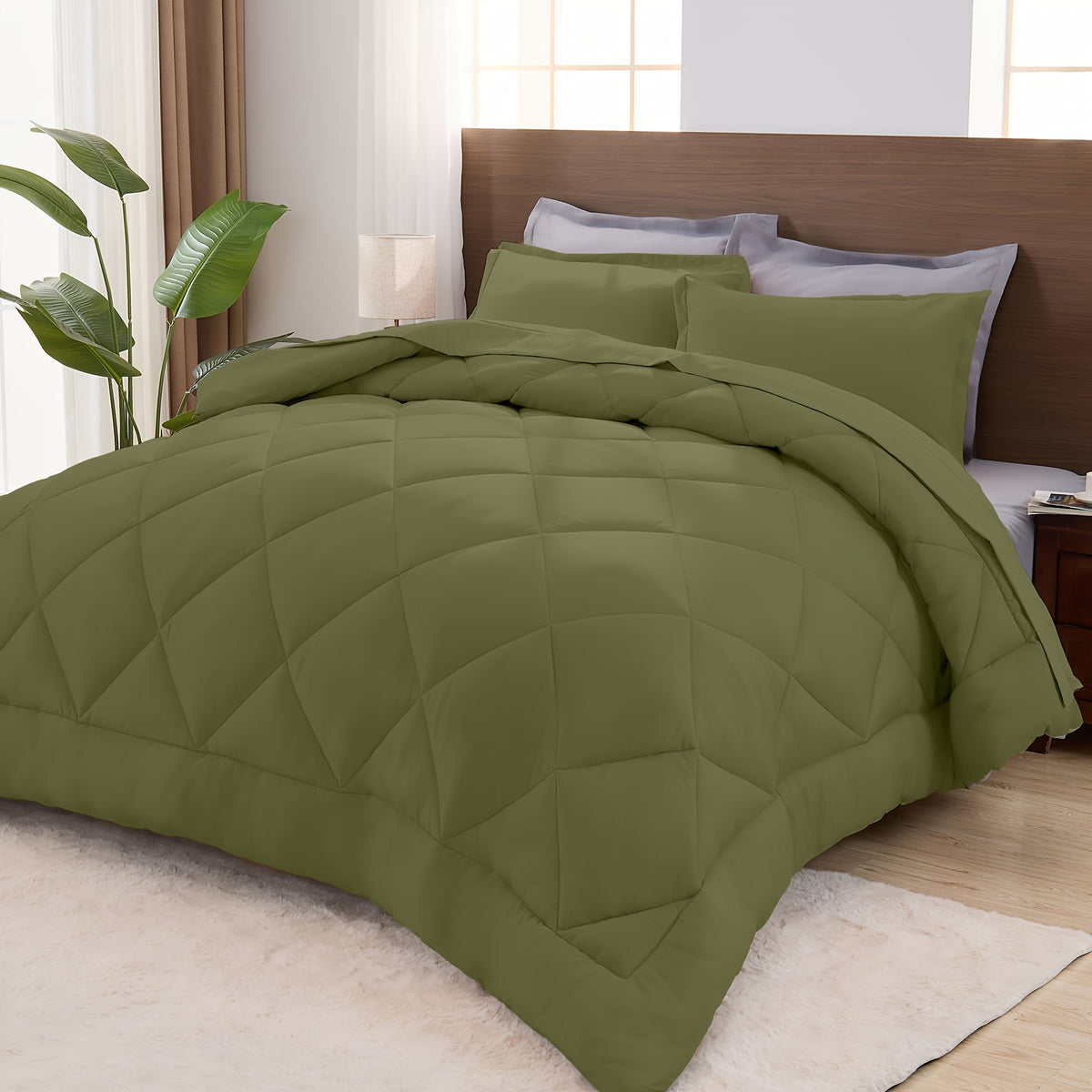 Comforter Set Quilted Bedding All Seasons – Warm Soft Breathable Fluffy Fill Duvet with Pillowcases, Twin XL Full Queen King Cal King, Multiple Colors