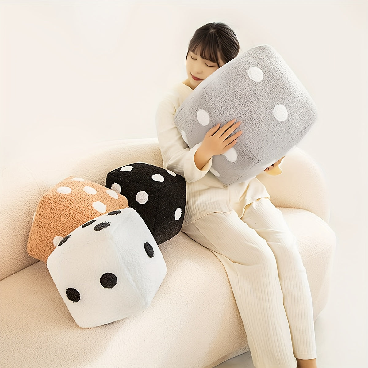 Dice Shaped Decorative Pillow Plush Cube Cushion, Funny Simulation Dice Stuffed Throw Pillow for Sofa Couch Bedroom, Creative Home Decor Gift Black White
