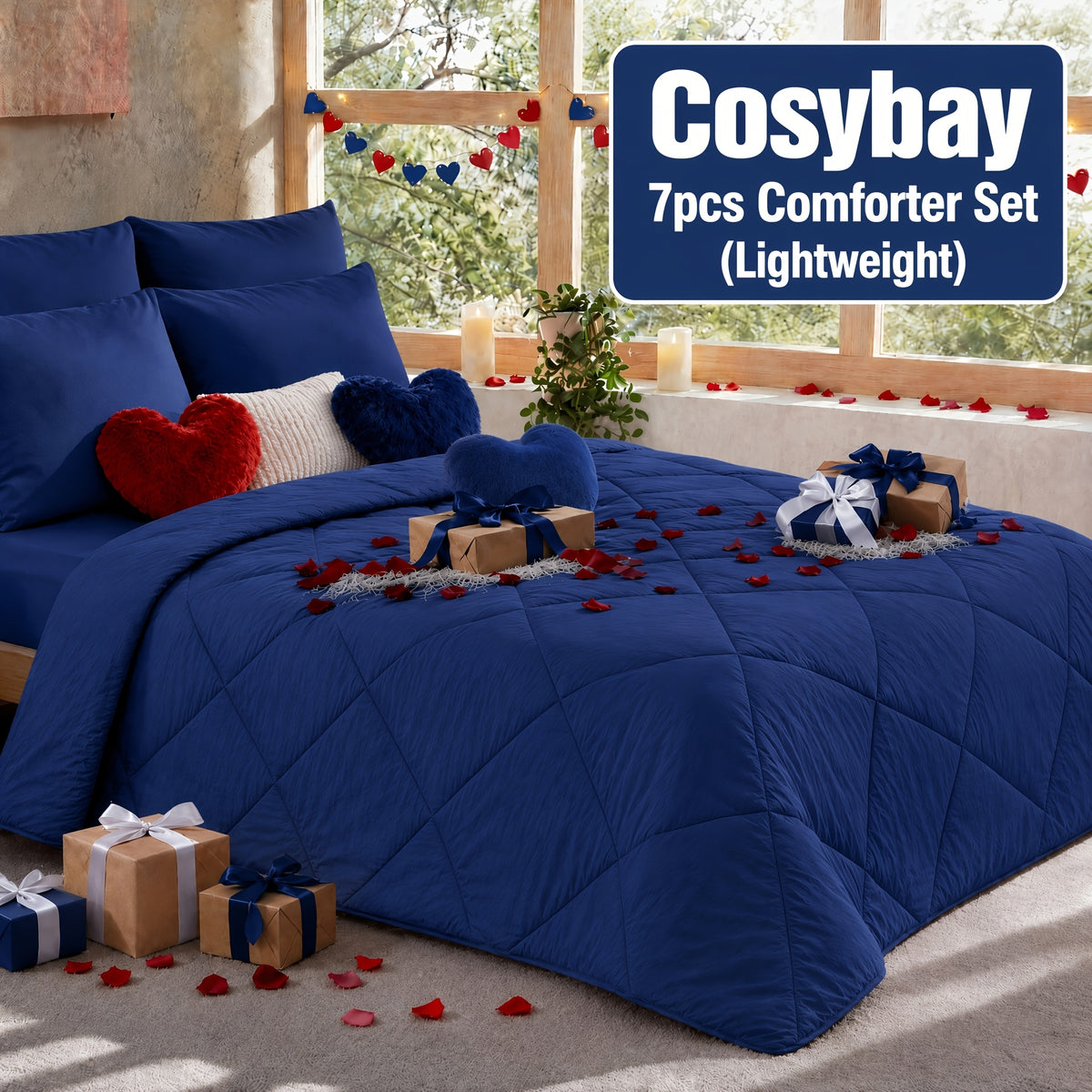 Pinch Pleated Comforter Set Queen King Full – 7 Piece Bed in a Bag with Sheets Pillowcases Pillow Shams, Hypoallergenic Down Alternative Microfiber Bedding 33 Colors All Season