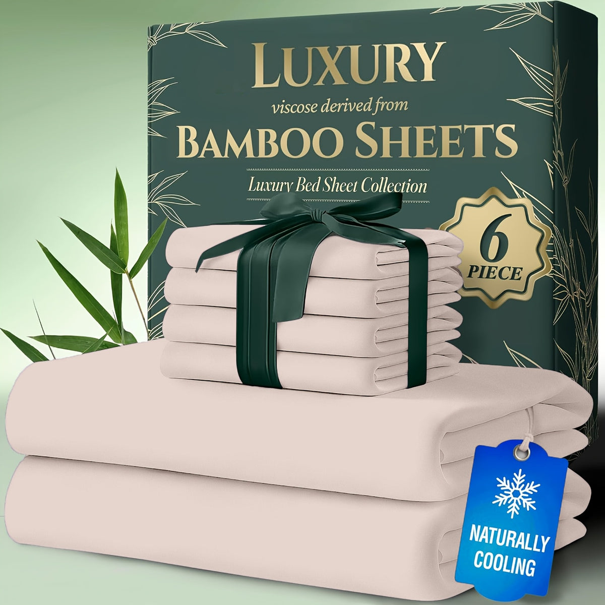 Bamboo Cooling Bed Sheets 6 Piece Set - 17 Inch Deep Pocket Fitted Sheet for Hot Sleepers, Cloud-Soft Luxury Flat Sheet & Pillowcases, Twin Full Queen King, Breathable Hypoallergenic Bedroom Bedding