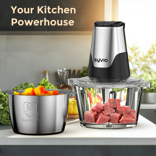 Electric Food Processor 450W with 2 Bowls – Mini Food Chopper & Meat Grinder with 4 Bi-Level Blades, 2-Speed Control, 8-Cup Capacity, for Baby Food, Meat, Onion & Vegetable Chopping