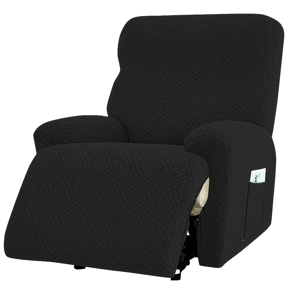 Stretch Recliner Cover with Pocket – 4 Season Washable Recliner Slipcover, Soft Jacquard Knit Fabric, Anti-Slip Sofa Chair Protector for Living Room, 9 Colors