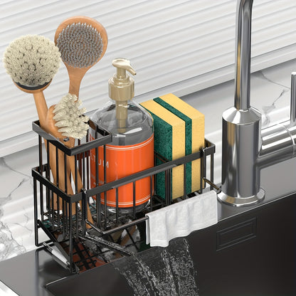304 Stainless Steel Kitchen Sink Sponge Holder | Drain Design Dishcloth Rack with Brush Holder | Countertop Sink Organizer for Soap, Sponge & Kitchen Accessories