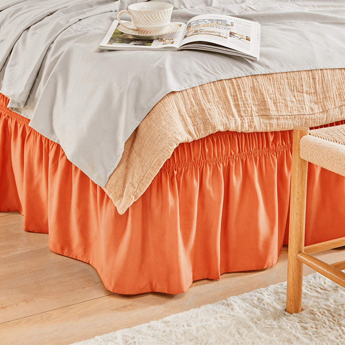 Bed Skirt Wrap Around Elastic – 15 Inch Drop Microfiber Dust Ruffle No Lift Needed Adjustable Hotel Quality Fade Resistant Machine Washable Twin Full Queen King 30 Colors