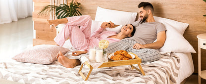 Foldable Bed Tray Table with Handles – Bamboo Breakfast Tray for Eating, Working & Snacking in Bed or Sofa, Sturdy Folding Legs, White Black Natural Bamboo, 1 or 2 Pack