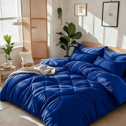 Cooling Comforter Set Queen King Twin - Lightweight Breathable Microfiber Fluffy Bedding with Rhombus Grid, Soft All Season Comforter with Pillowcases, 20 Colors Available