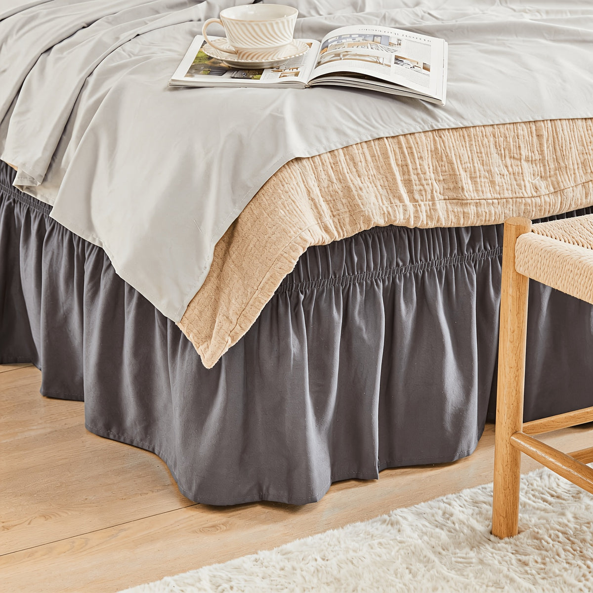 Bed Skirt Wrap Around Elastic – 15 Inch Drop Microfiber Dust Ruffle No Lift Needed Adjustable Hotel Quality Fade Resistant Machine Washable Twin Full Queen King 30 Colors