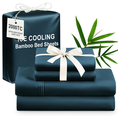 Bamboo Cooling Bed Sheets 4 Piece Set – Extra Deep Pocket Fitted Sheet, Flat Sheet & Pillowcases for Hot Sleepers | Breathable Soft Bedding | Twin Full Queen King | 12 Colors